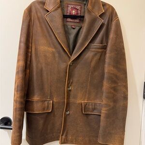 Territory Ahead Distressed Brown Leather Blazer Jacket- Men’s Small